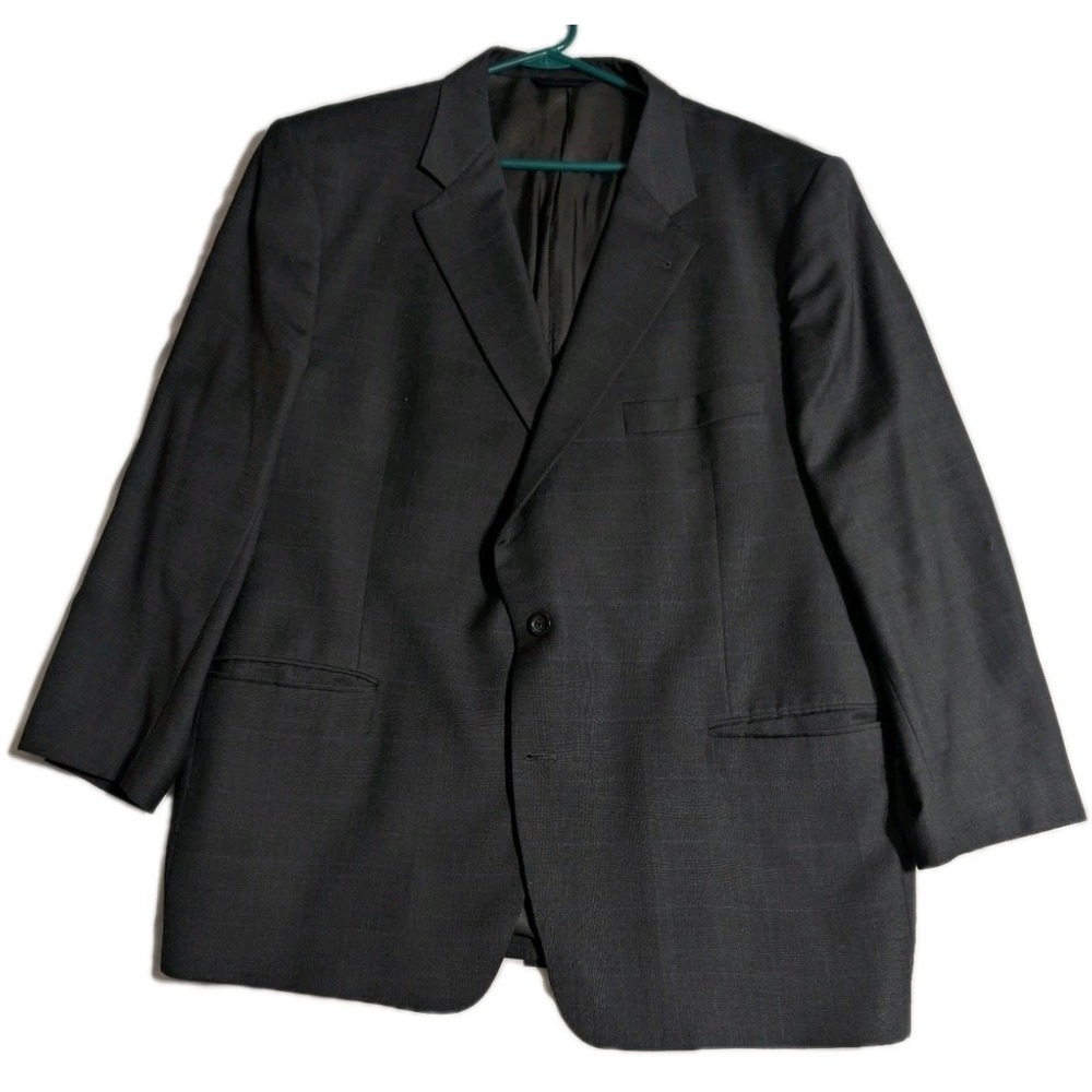 Burberry‎ London Mens 44R Charcoal Windowpane 100% Wool Suit Jacket 2 Button